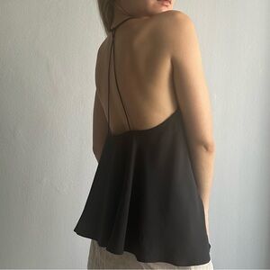 NWOT ASOS Backless Strappy Back Halter Neck Flare Flowy Camisole Top in Black